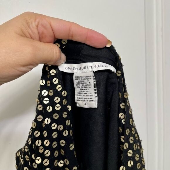 Diane von Furstenberg Black Gold Issie Sequin Mini Dress Size 4 - Picture 9 of 11